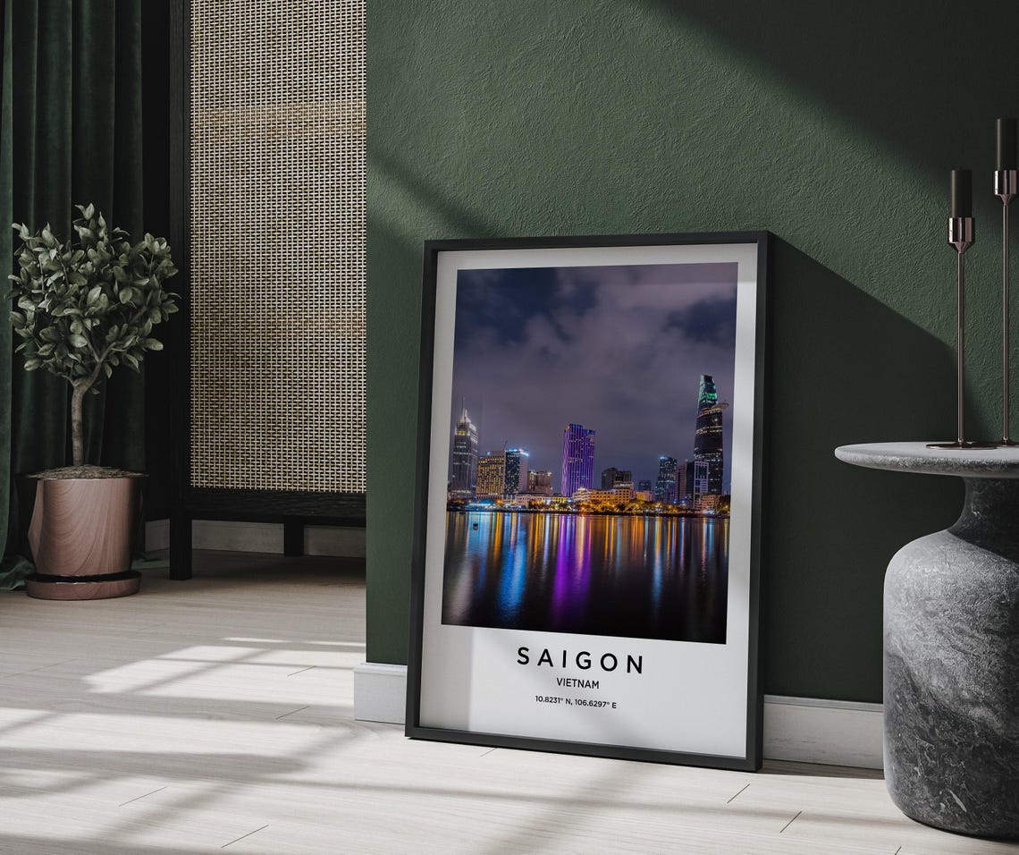 Saigon Vietnam Glowing Night Skyline River Lights Travel Poster - Image 2
