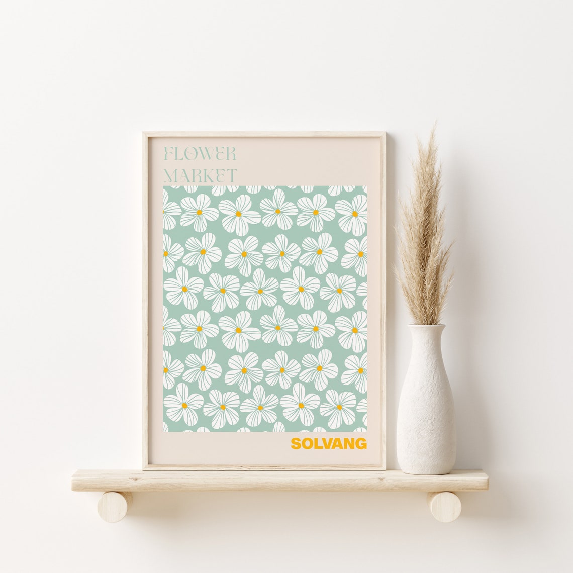 Solvang Fresh White Daisy Sage Green Flower Market Pattern Poster - Image 3
