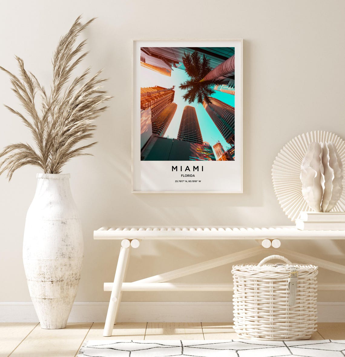 Miami Florida Downtown Towers and Palm Tree Low Angle Poster - Image 3