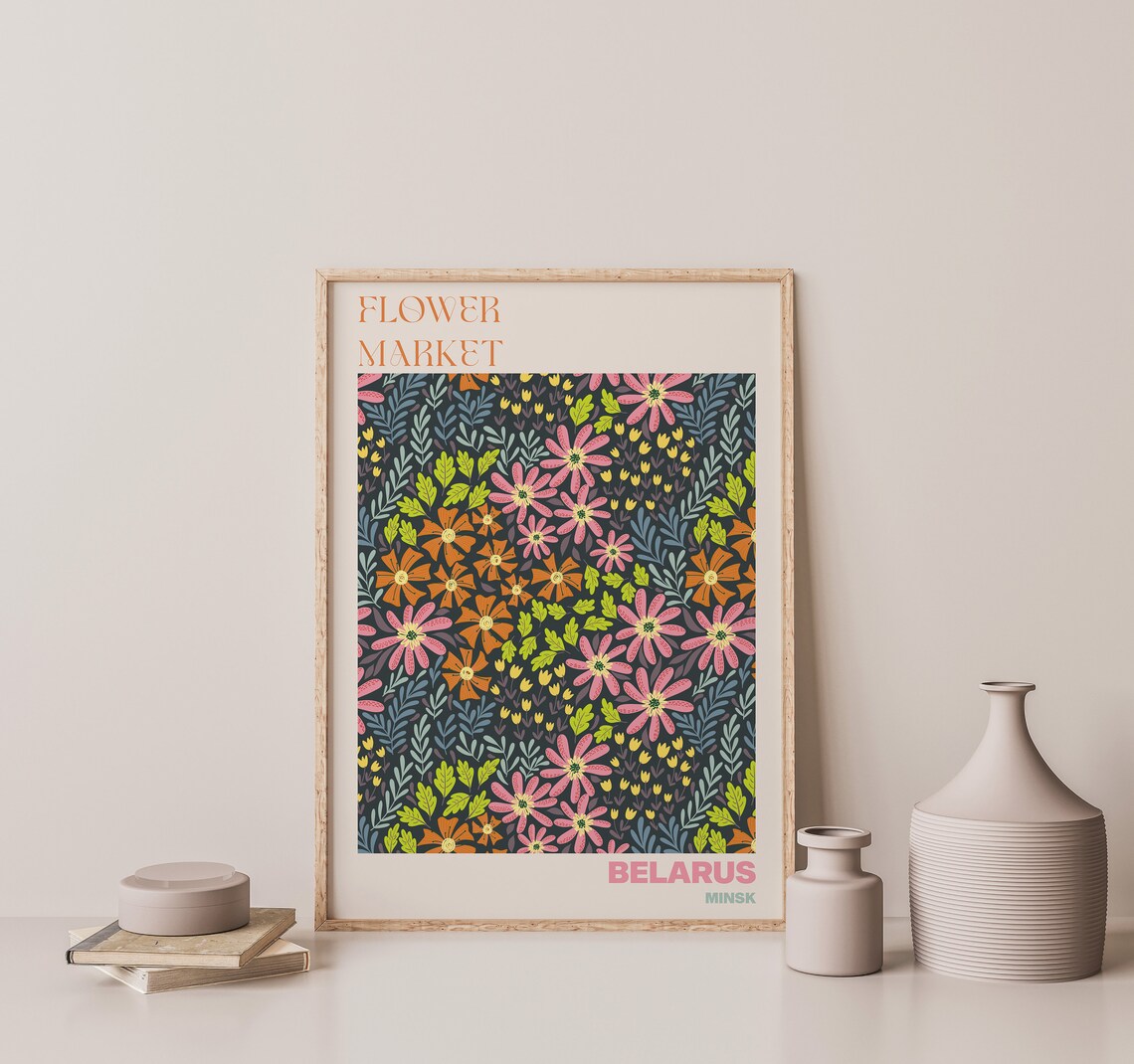 Belarus Minsk Flower Market Dark Foliage Pink Bloom Art Poster - Image 3