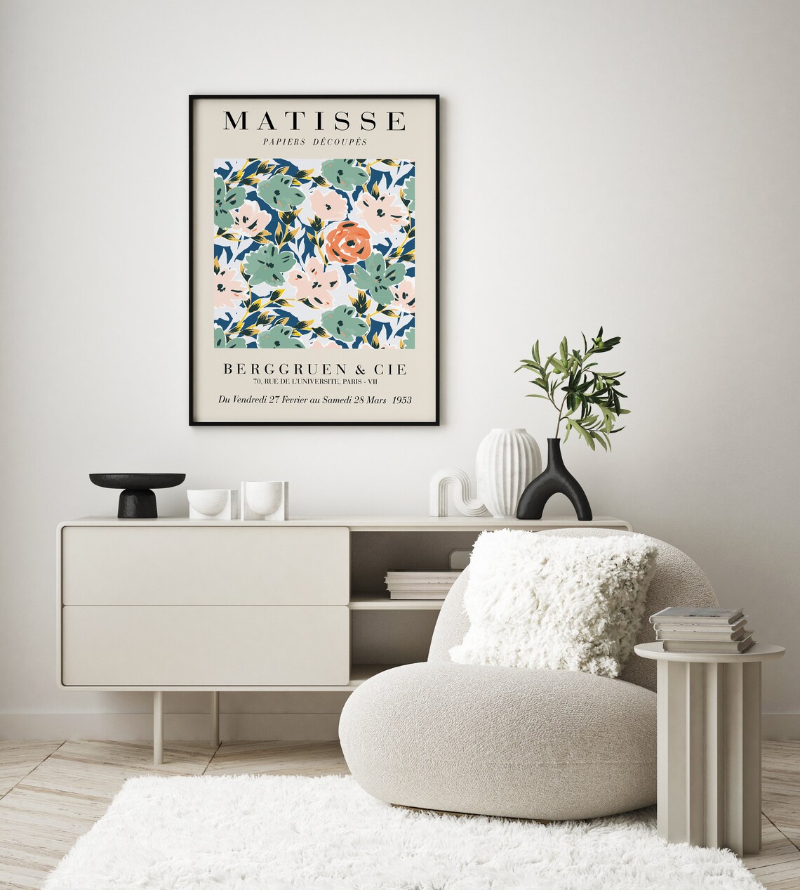 Henri Matisse Green Navy Pink Floral Exhibition Poster For Study Wall Decor - Image 3