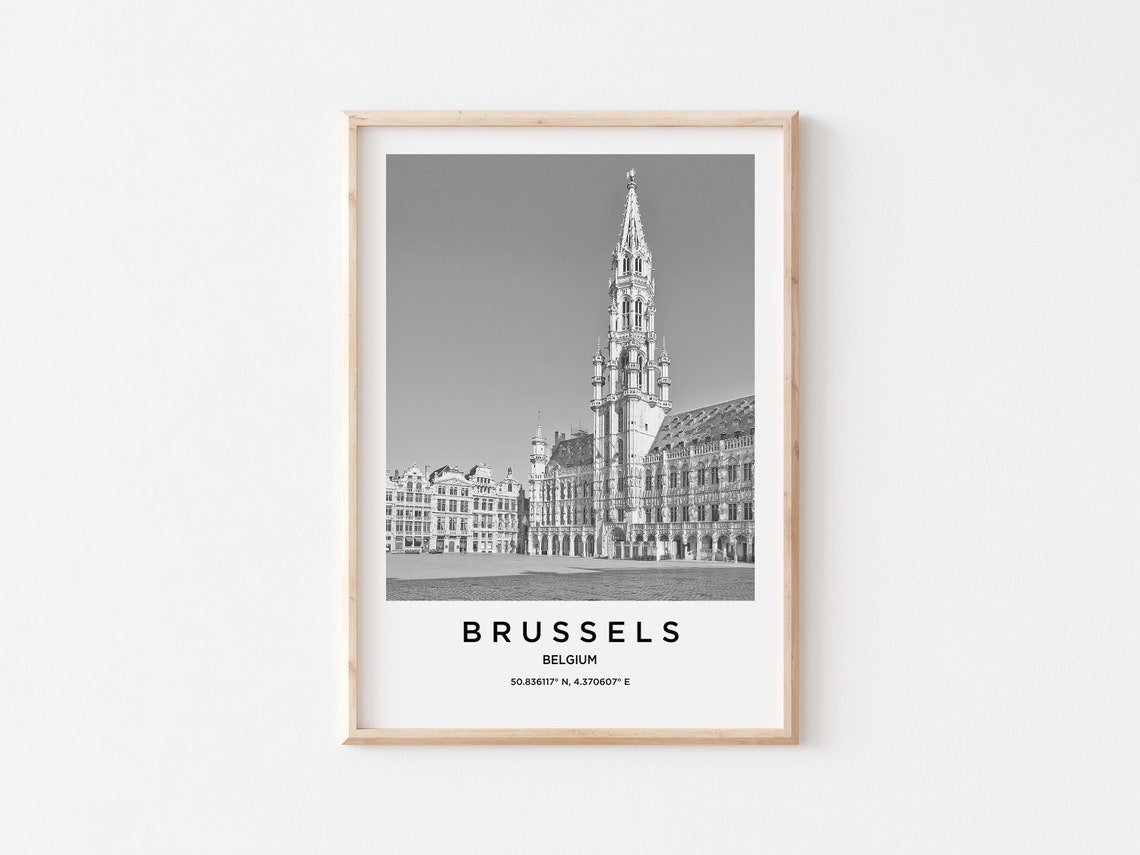 Brussels Belgium Grand Place Gothic Tower Black White Photo Poster - Image 3