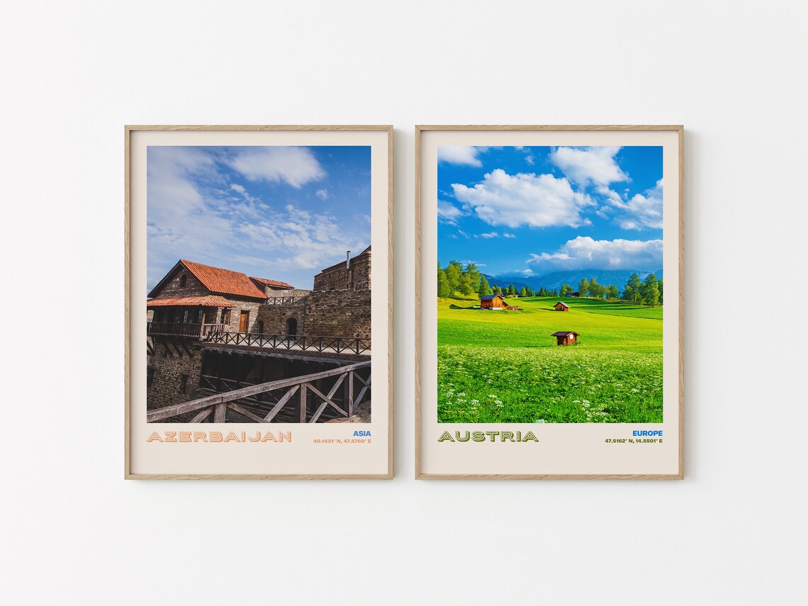 Azerbaijan Asia Old Stone Fortress Wooden Bridge Travel Poster - Image 2