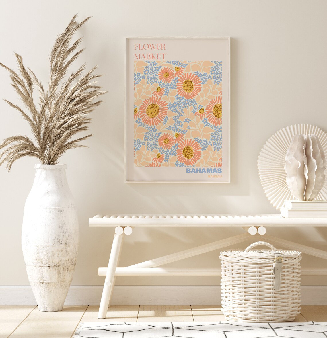 Nassau Poster Personalised Travel Poster Nassau Flower Market Print Floral Wall Decor Bahamas Travel Poster - Image 2