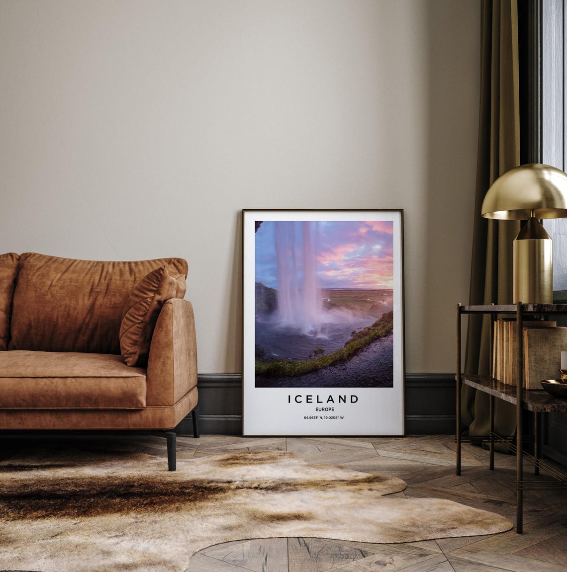 Iceland Seljalandsfoss Waterfall Sunset Pink Sky Falls Poster - Image 3