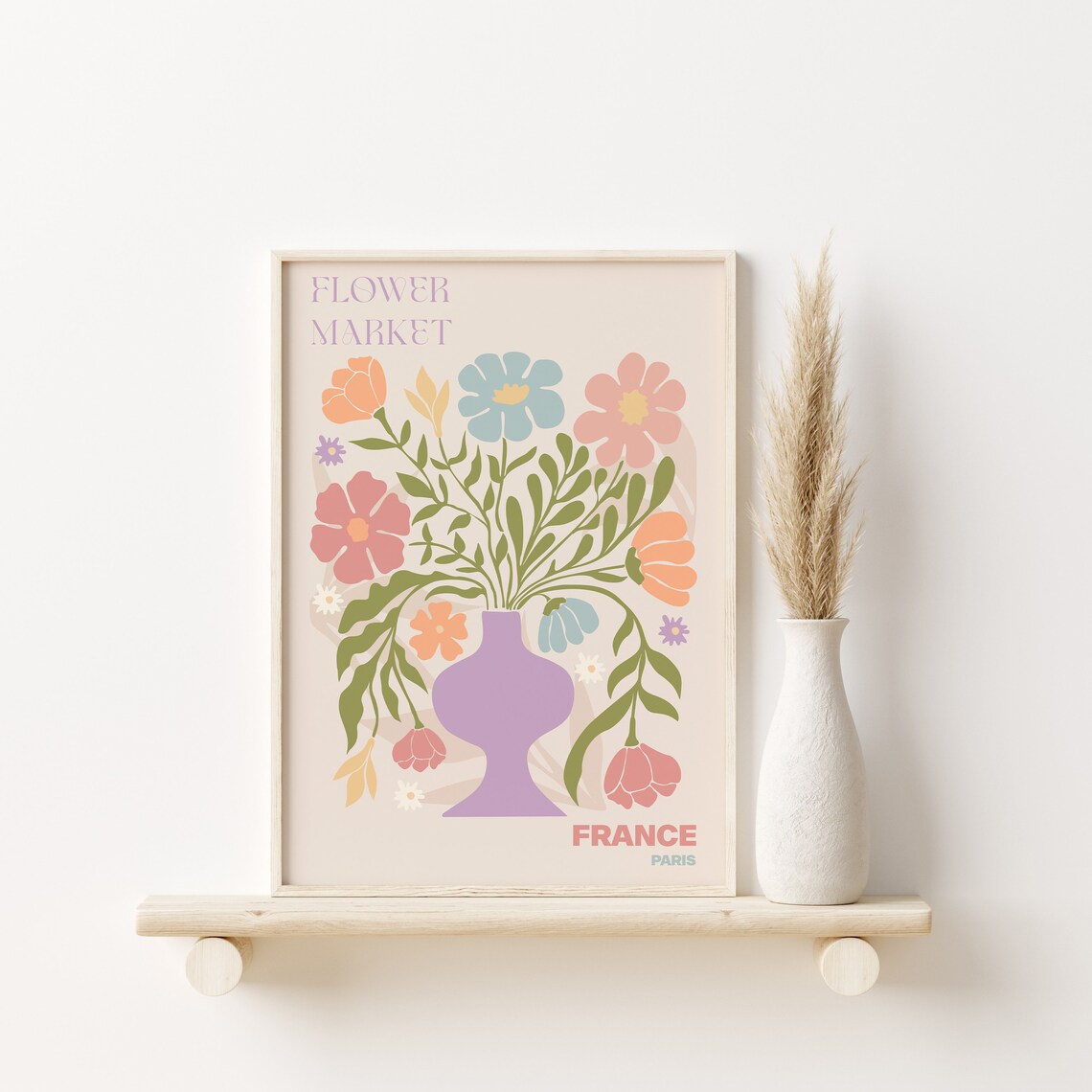 Paris Flower Market Pastel Bouquet Purple Vase Illustration Art Print - Image 2