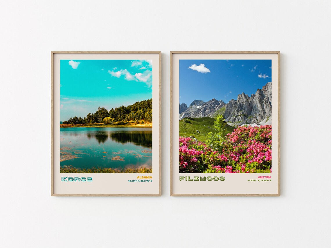 Korce Albania Serene Lake Forest Mountain Reflection View Poster - Image 3