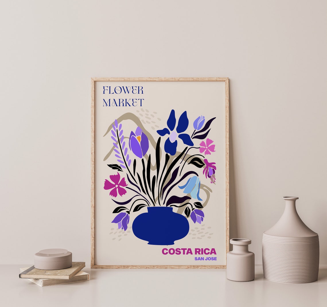 Costa Rica San Jose Flower Market Blue Vase Wildflower Poster - Image 3