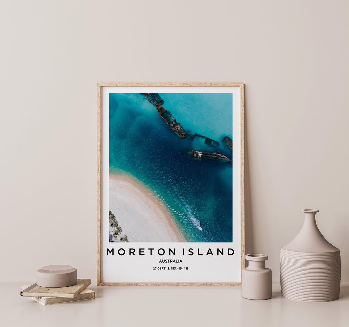 Moreton Island Australia Aerial Shipwreck Beach Travel Poster - Image 2