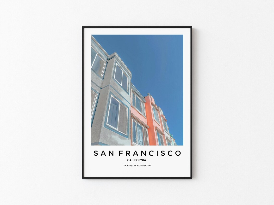 San Francisco California Colorful Row Houses Sky Travel Poster