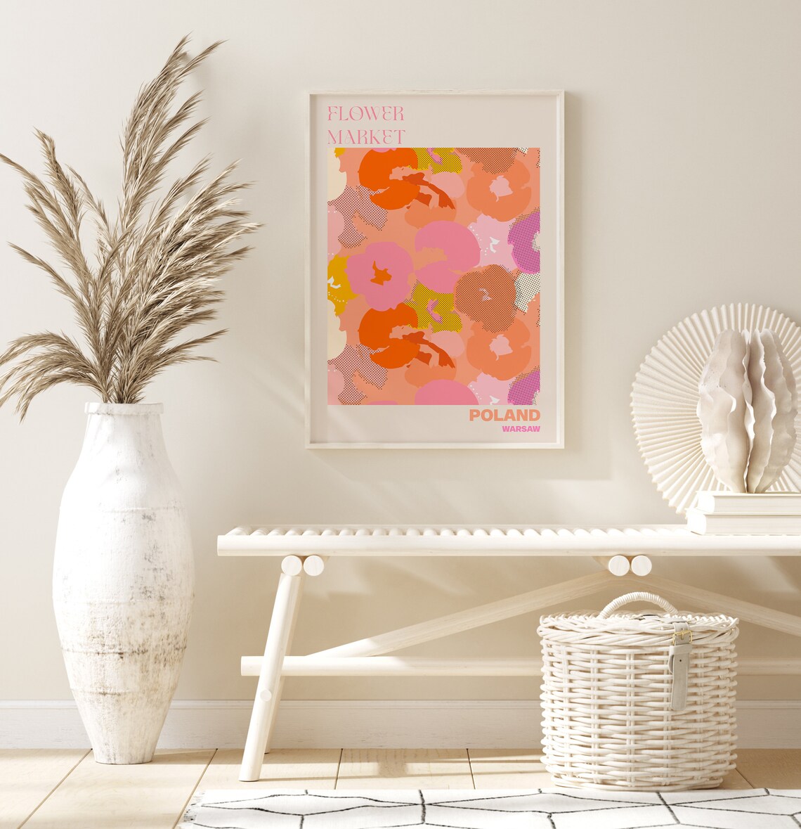Poland Warsaw Playful Halftone Abstract Flower Market Art Poster - Image 2