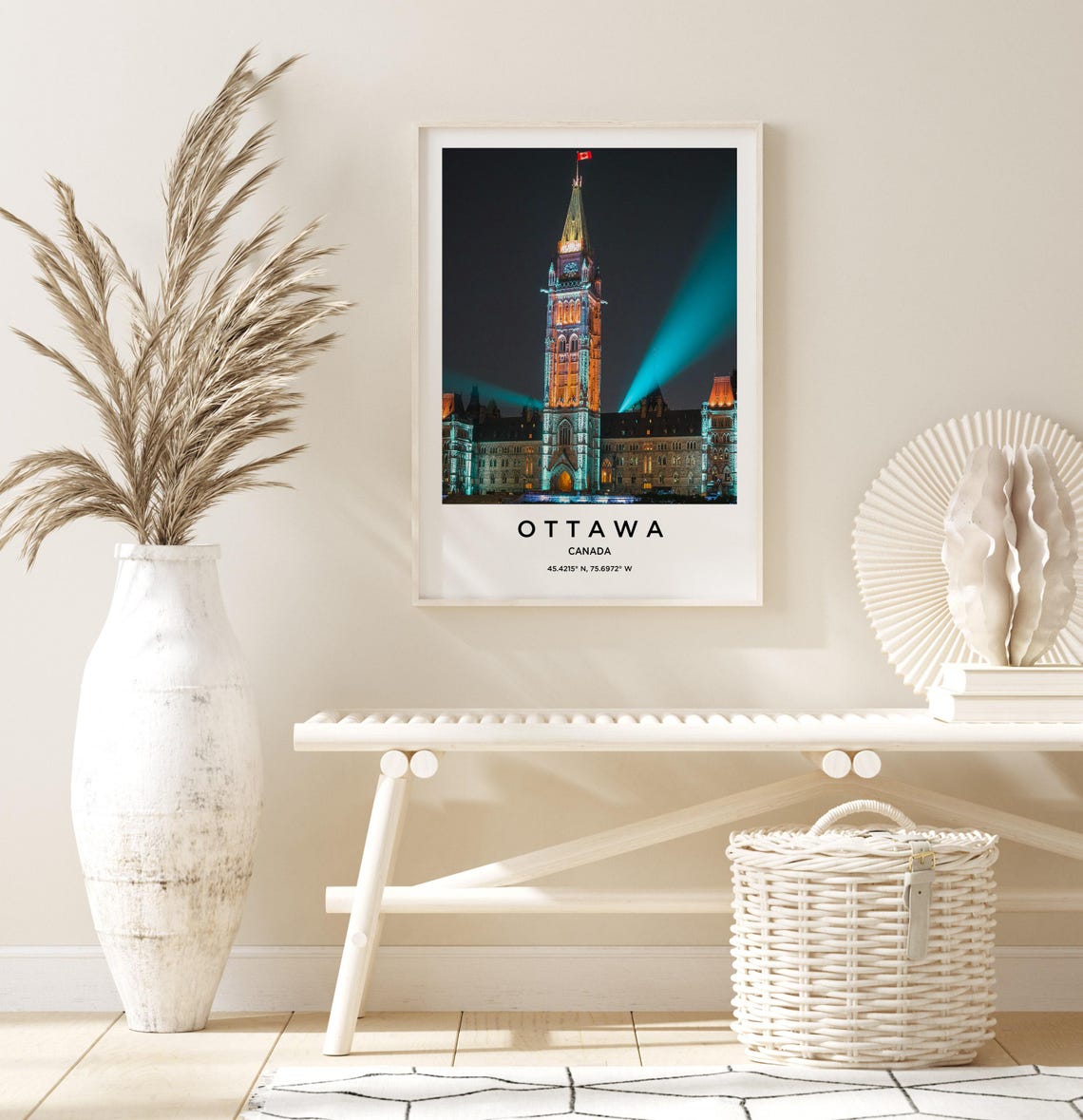 Ottawa Canada Parliament Hill Tower Illuminated at Night Sky Poster - Image 3