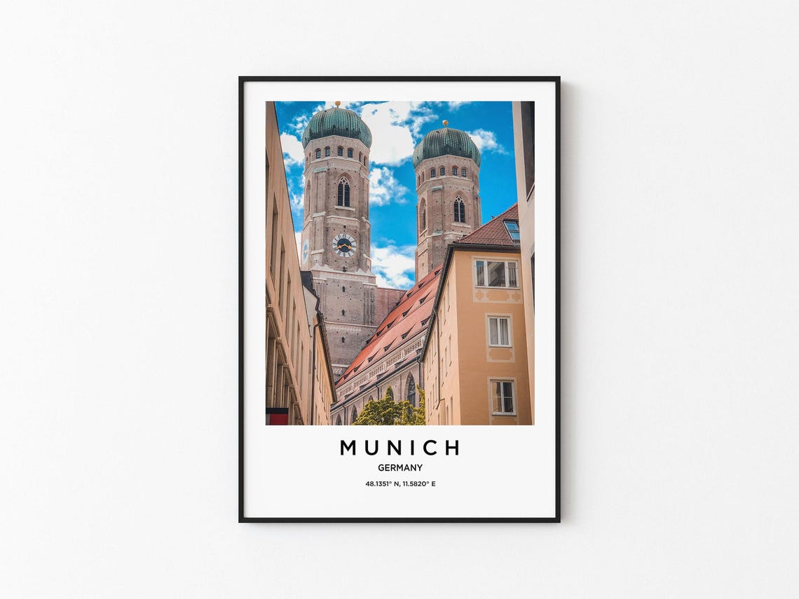 Munich Germany Frauenkirche Twin Domes Cathedral Travel Poster