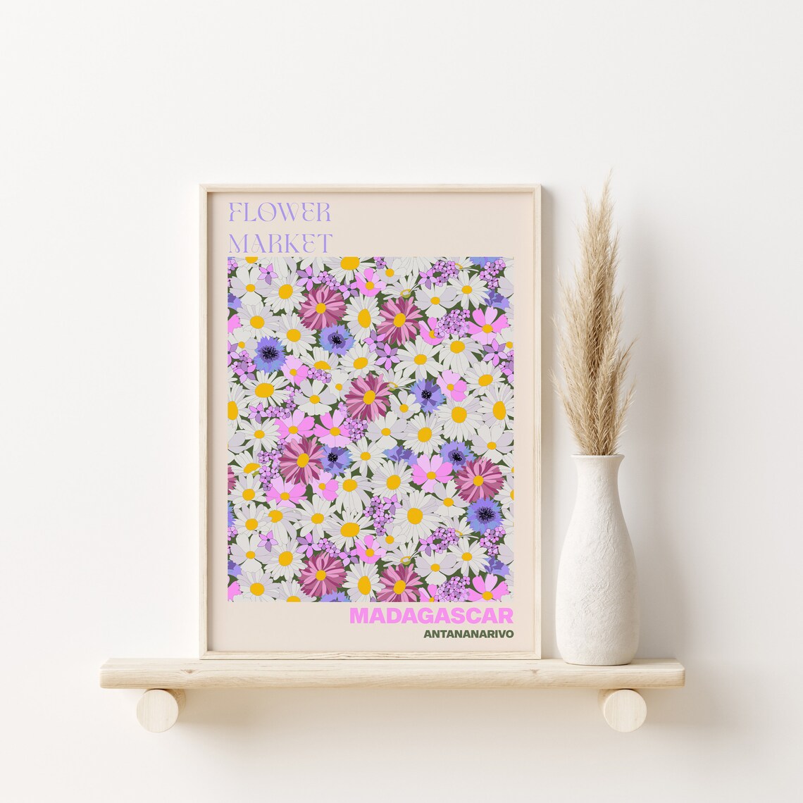 Madagascar Antananarivo Flower Market Pink Daisy Field Art Poster - Image 3