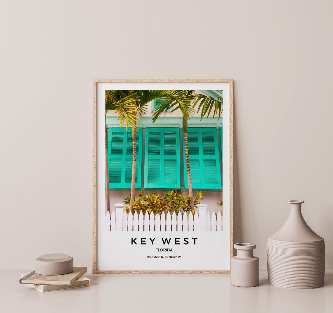 Key West Florida Teal Shutters Picket Fence Palms Travel Poster - Image 2