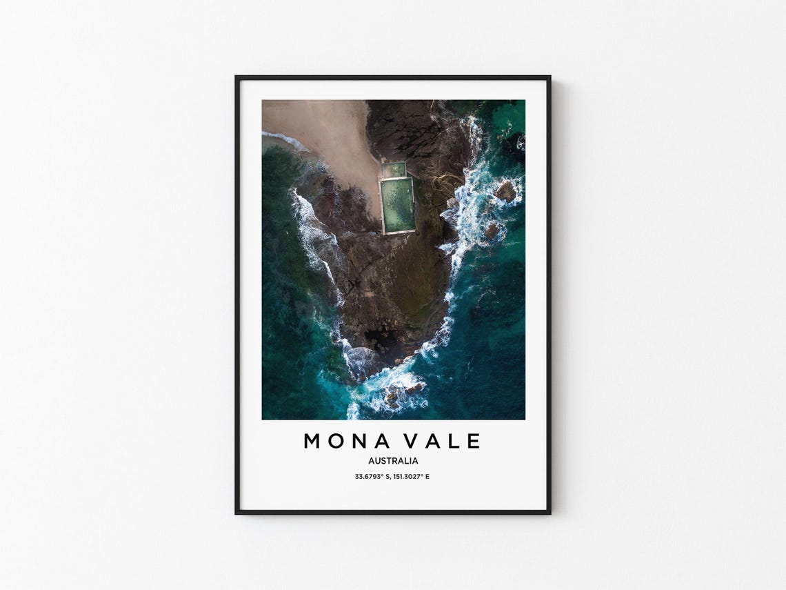 Mona Vale Australia Aerial Ocean Pool Drone Coastal Travel Poster