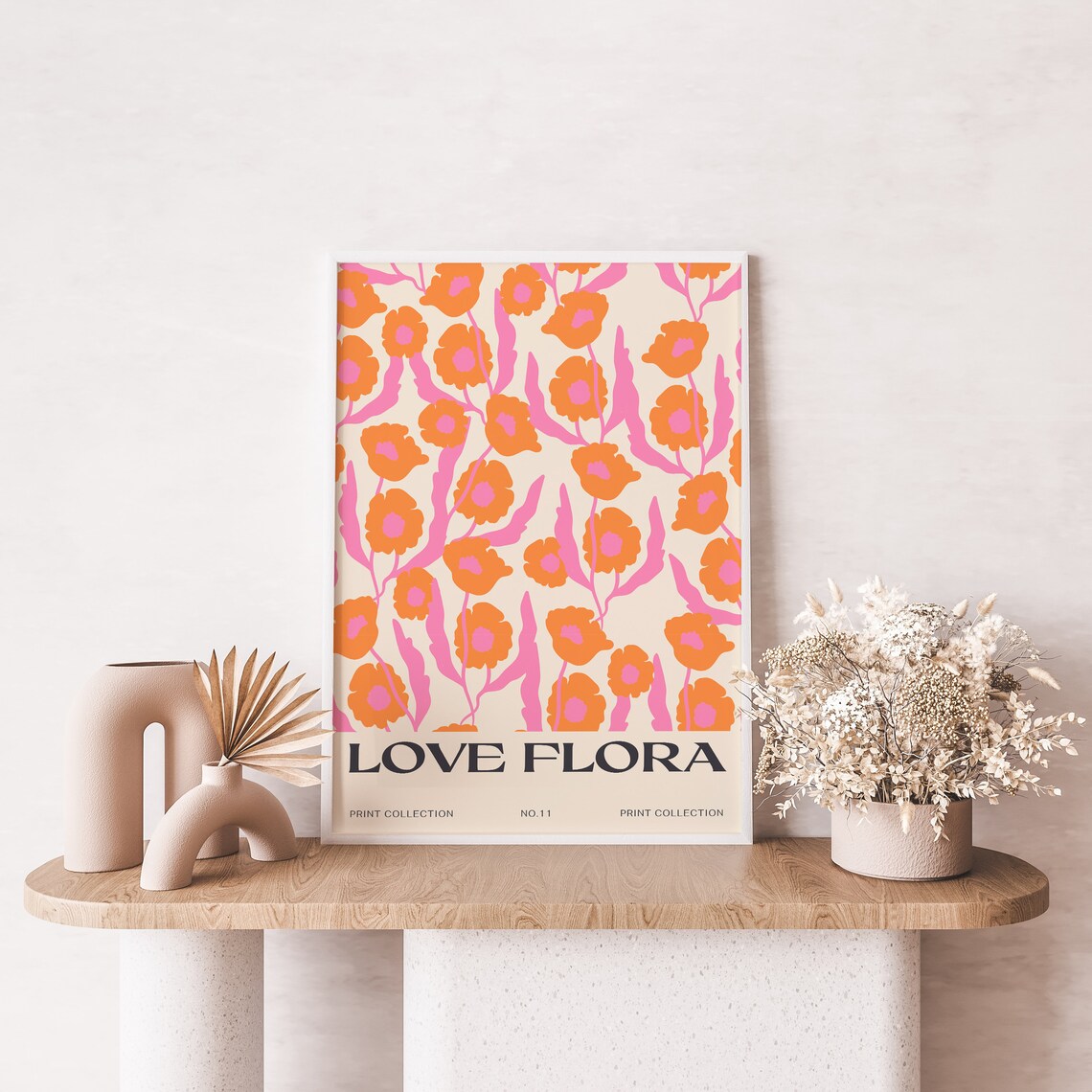 Love Flora No 11 Orange Pink Flower Pattern Art Poster For Happy Home Decor - Image 2