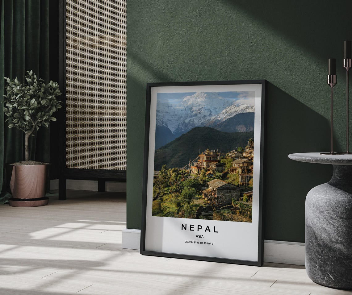 Nepal Asia Himalayan Village Beneath Snow Capped Peaks Poster - Image 2