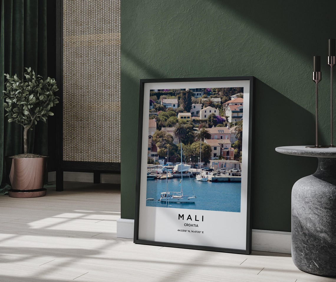 Mali Croatia Sunny Harbor Sailboats Hillside Town View Poster - Image 2