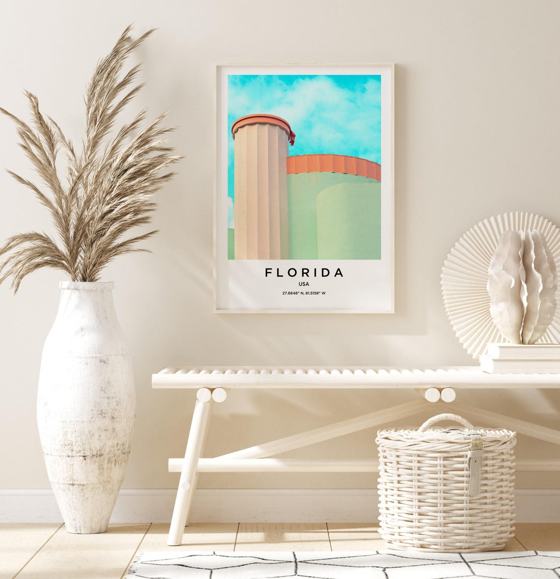 Florida Pastel Art Deco Tower Architecture Minimalist Travel Poster - Image 3