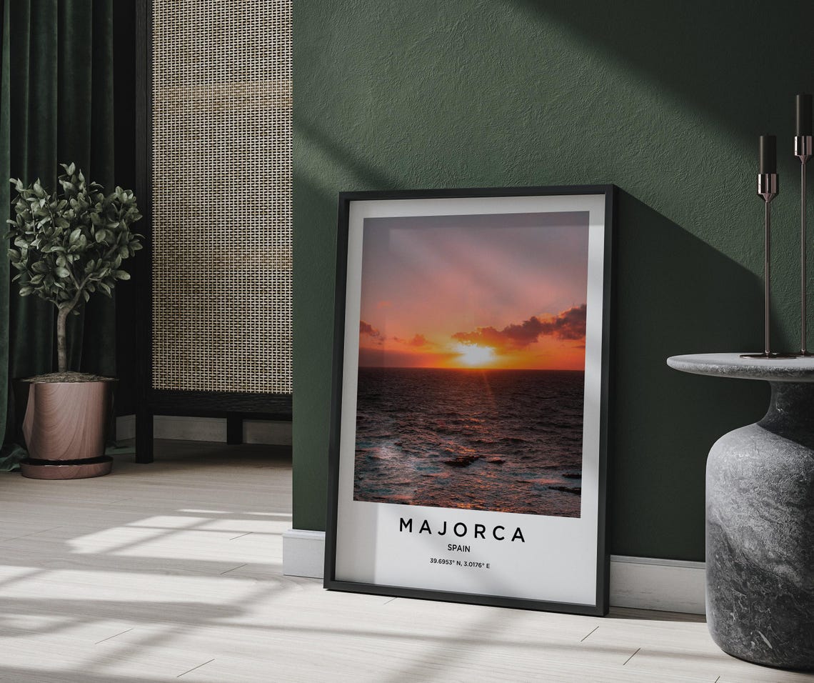 Majorca Spain Sunset Over The Ocean Warm Seascape Photography Poster - Image 2