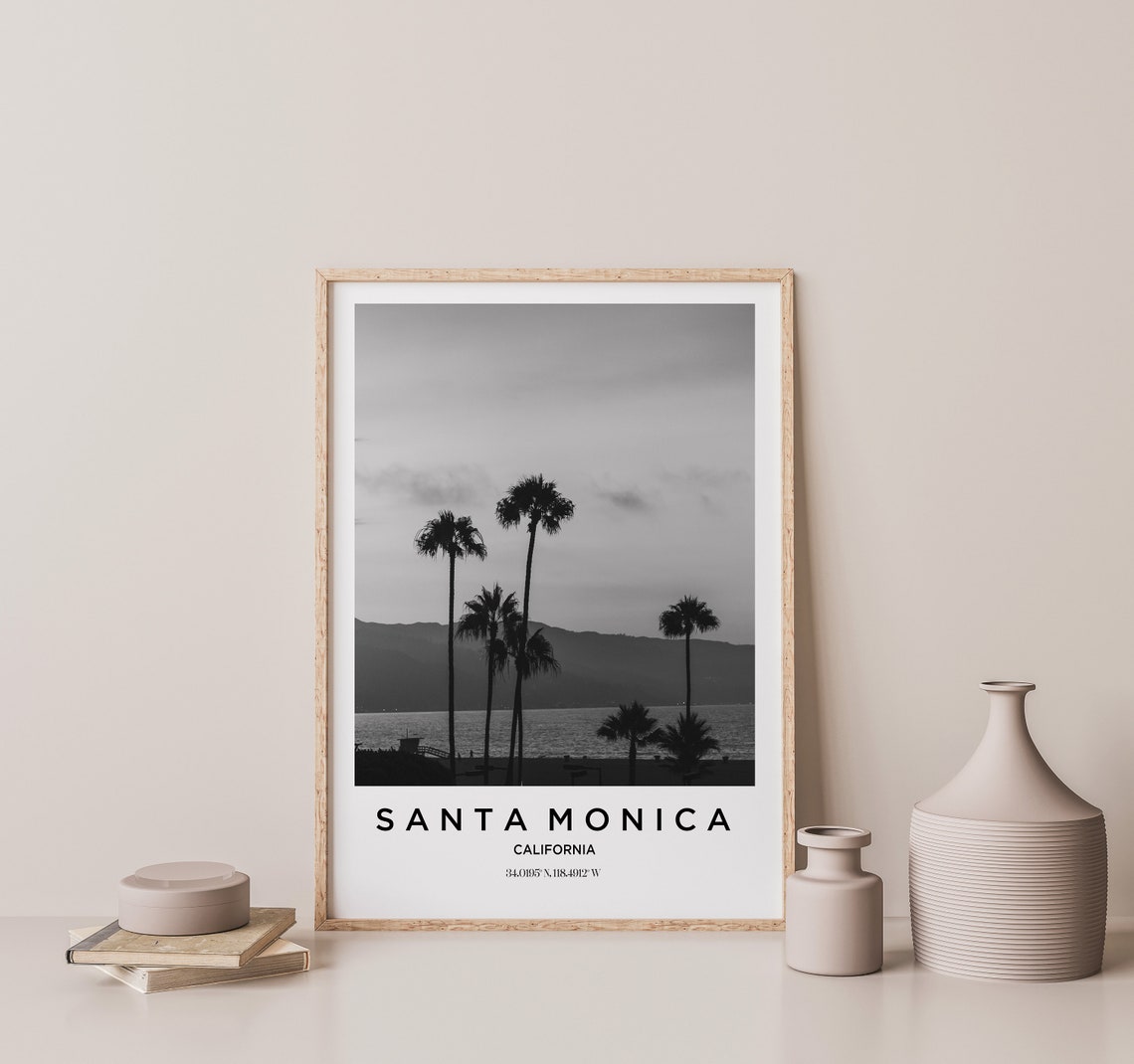 Santa Monica Travel Poster Santa Monica Print Santa Monica Photo Print Black And White Photography Monochrome Travel Photography - Image 3