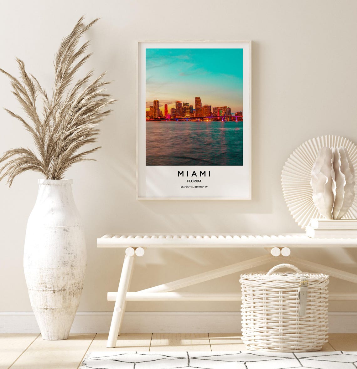 Miami Florida Pastel Sunset Skyline Glowing Over the Water Poster - Image 3