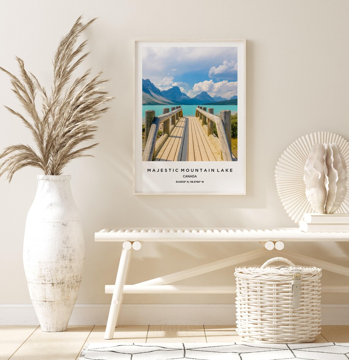 Majestic Mountain Lake Canada Wooden Boardwalk Leading to Peaks Poster - Image 3