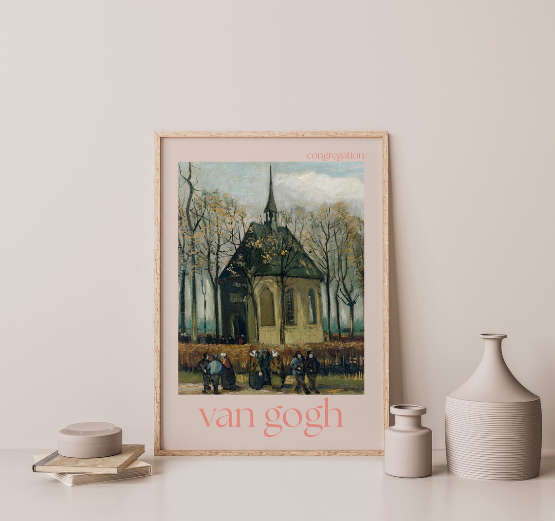 Van Gogh Congregation Church Parishioners Oil Painting Art Poster - Image 2