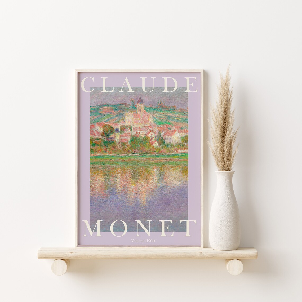 Claude Monet Vétheuil 1901 Pastel Lavender Riverside Village Poster - Image 2