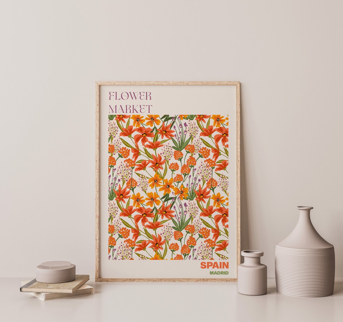 Flower Market Spain Madrid Wildflower Meadow Orange Bloom Poster - Image 2