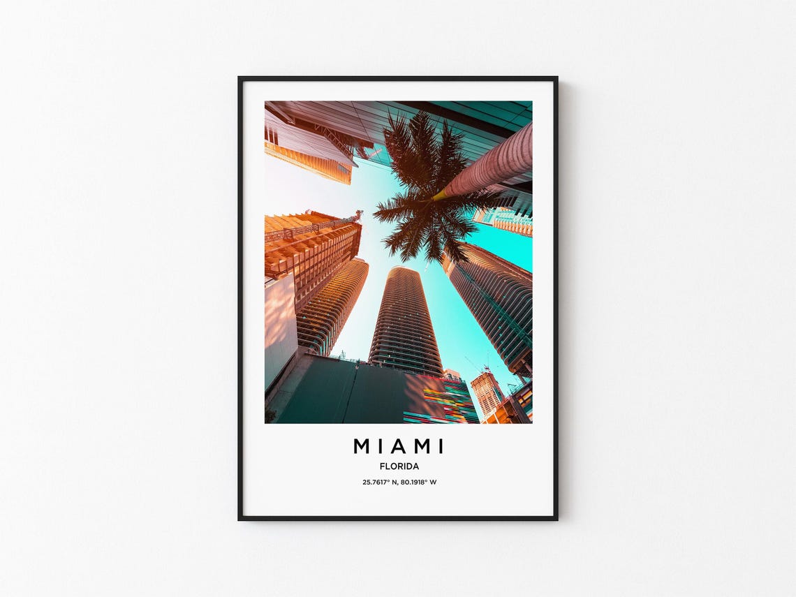 Miami Florida Downtown Towers and Palm Tree Low Angle Poster
