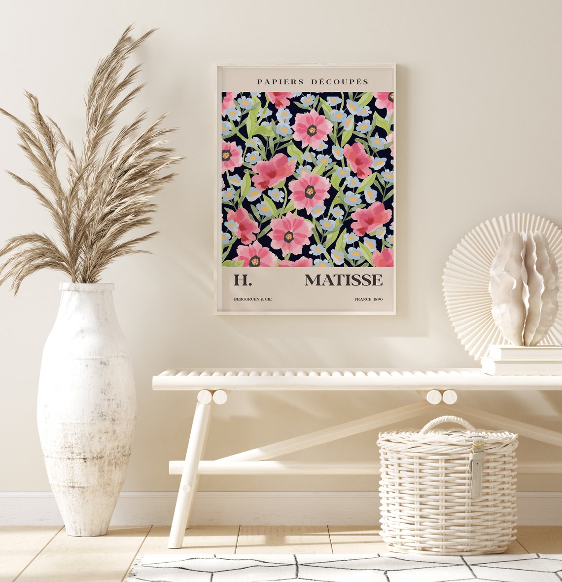Henri Matisse Papiers Decoupes Pink Florals on Navy Art Poster - Image 3