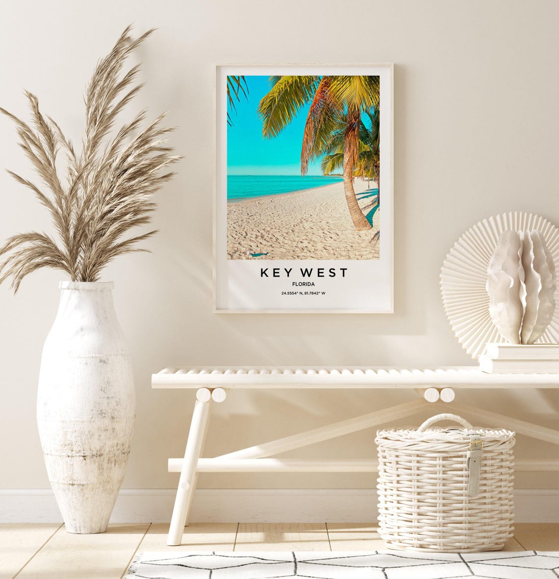 Key West Florida Tropical Beach With Palm Tree Paradise Poster - Image 3