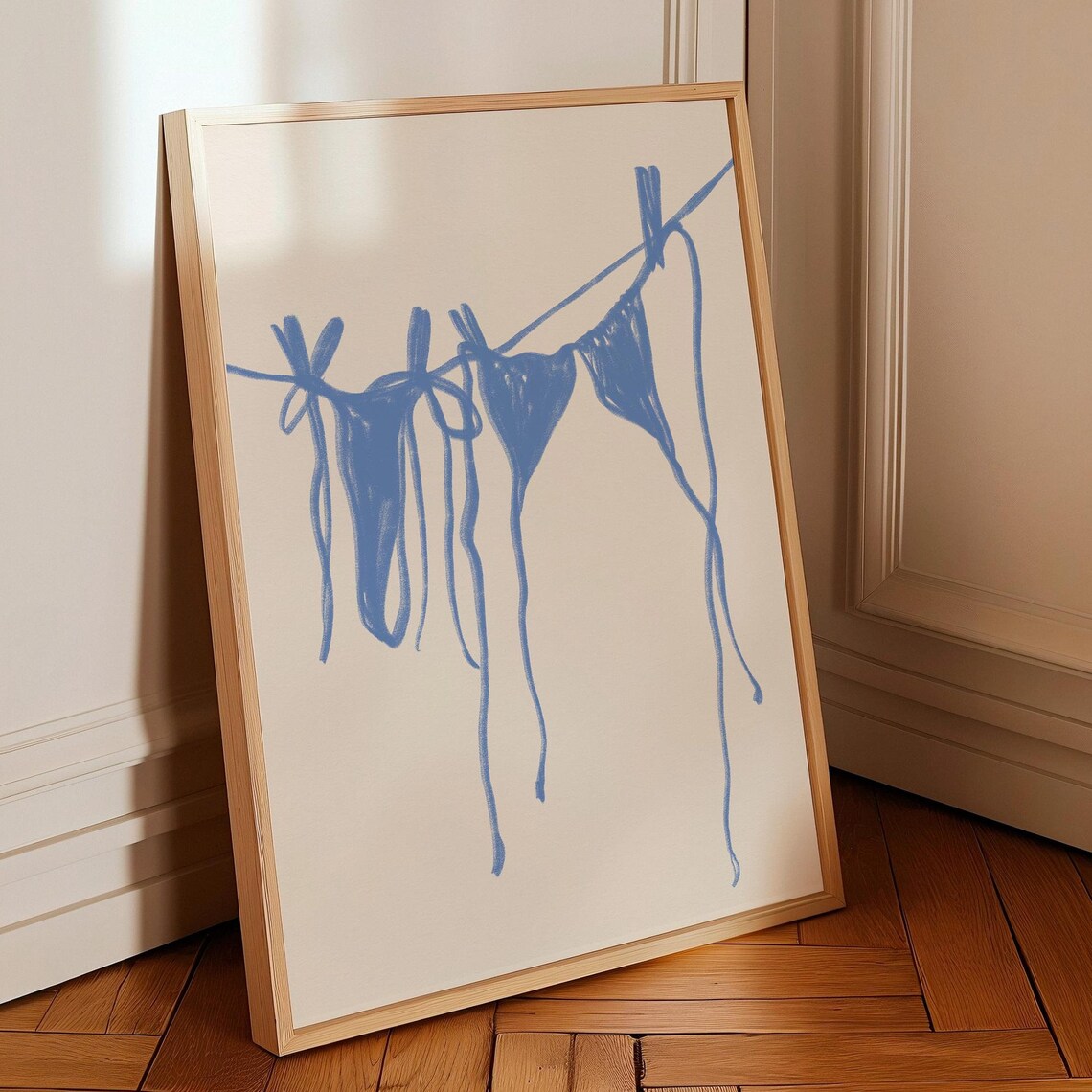 Bikini Hanging On Line Art Print, Retro Poster