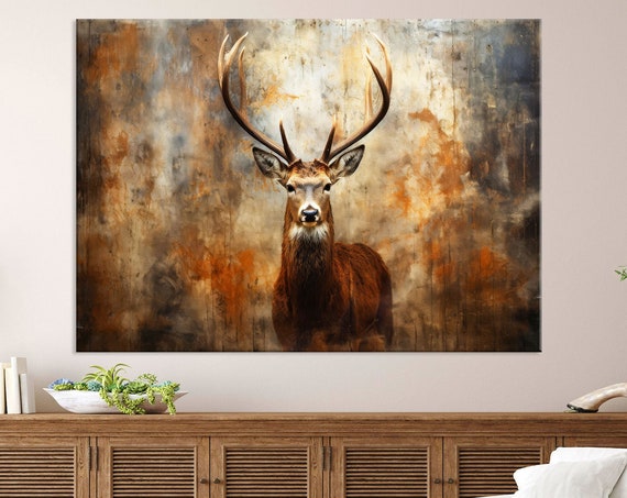 Deer Print On Wall Art Living Room Decor Jungle Animal Art Stag Wall Art Animal Portrait Print Extra Large Wall Art