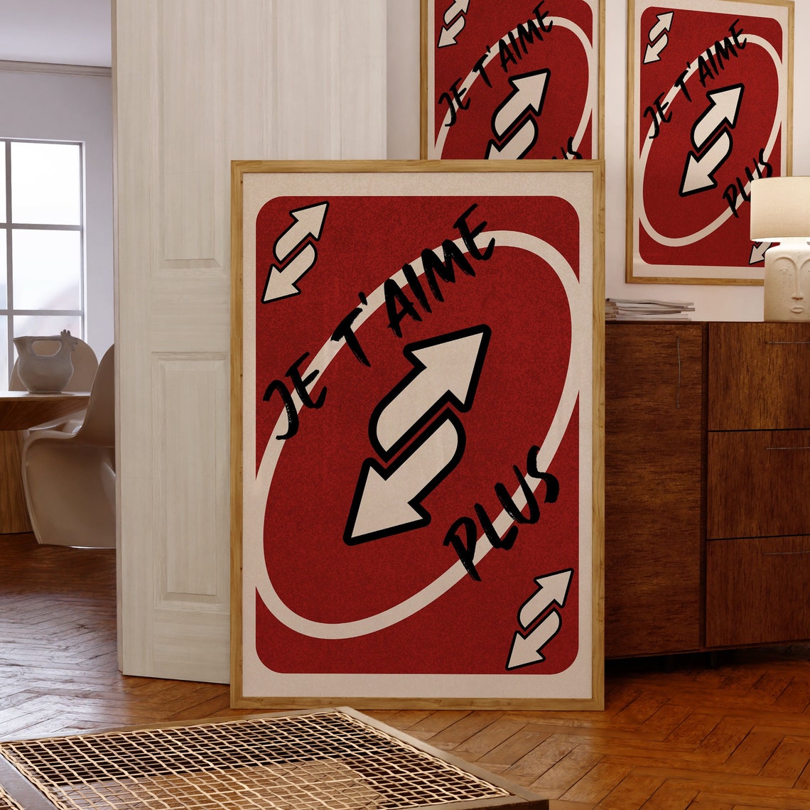 Je t'aime Plus Red Playing Card Game Romantic French Wall Art