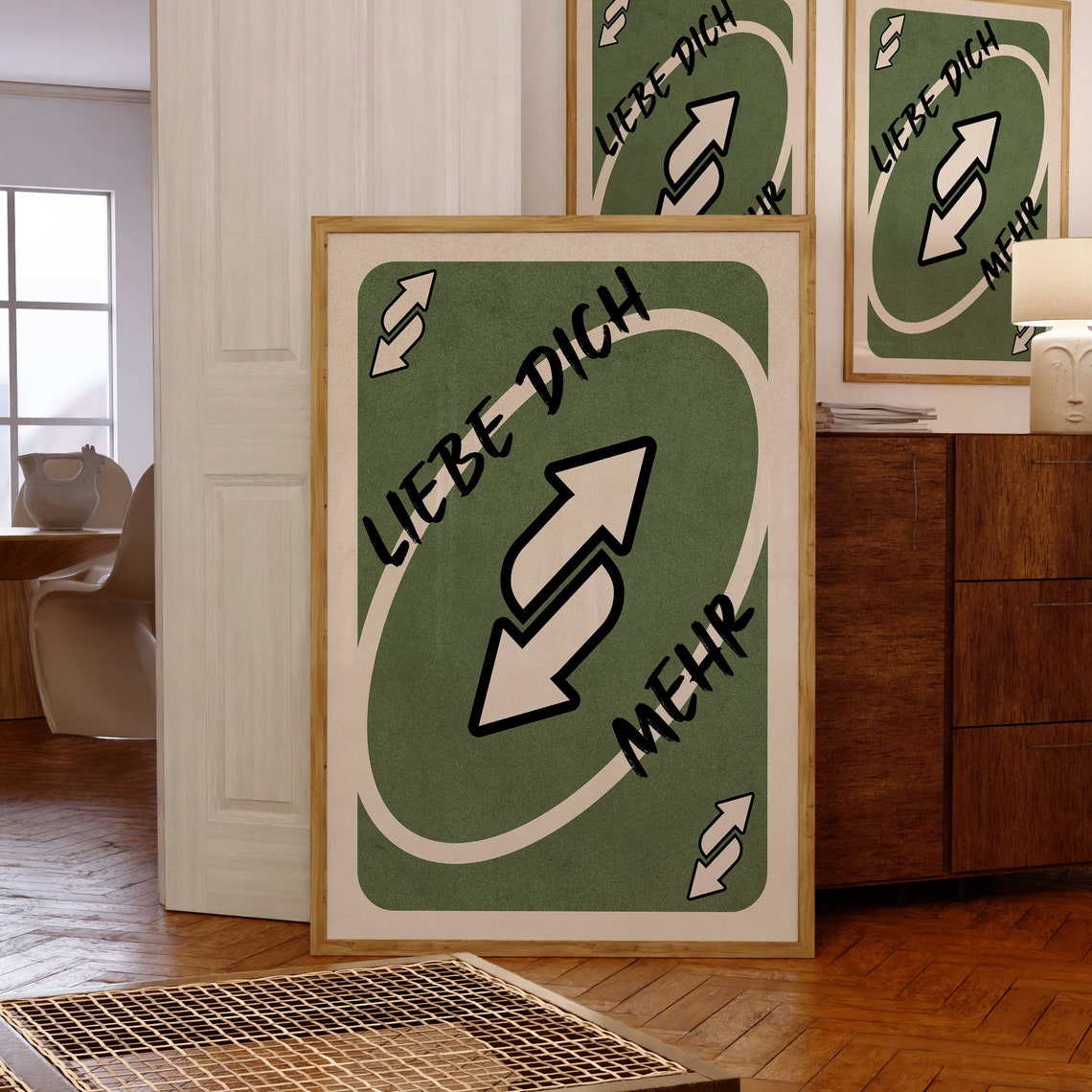 Liebe Dich Mehr Green Reverse Card German Love Playing Card Poster
