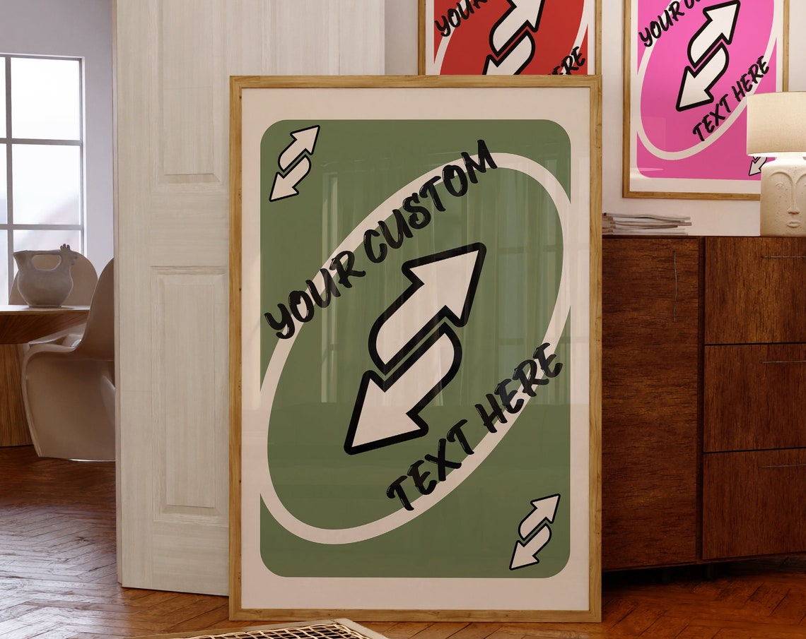Custom Green Uno Reverse Card Playful Retro Game Night Wall Art