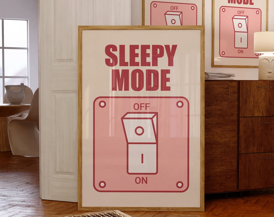 Sleepy Mode Pink Retro Light Switch Typography Art Wall Poster