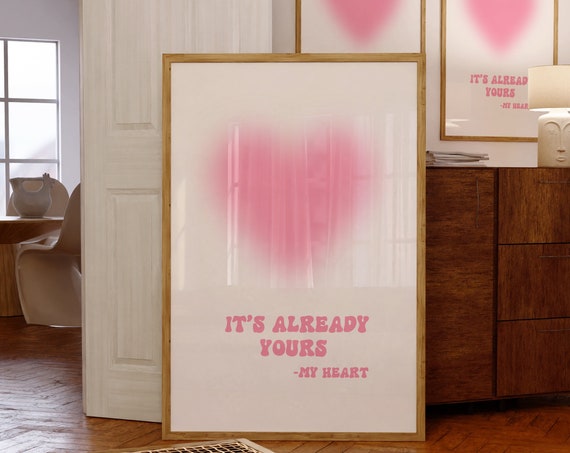 Heart Manifestation Art Print Retro Print 70s Wall Art Manifest Poster Preppy Heart Print Printable Wall Art Affirmation Wall Art Gift