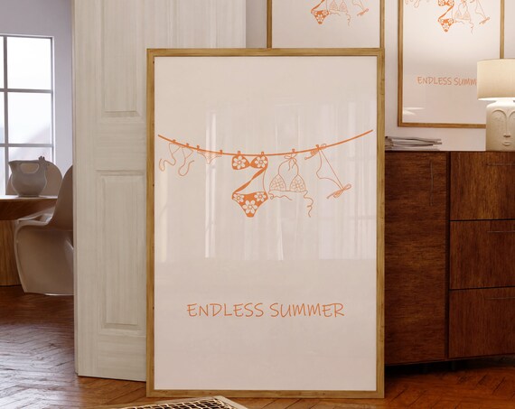 Endless Summer Orange Bikini Line Art Minimalist Beach Poster