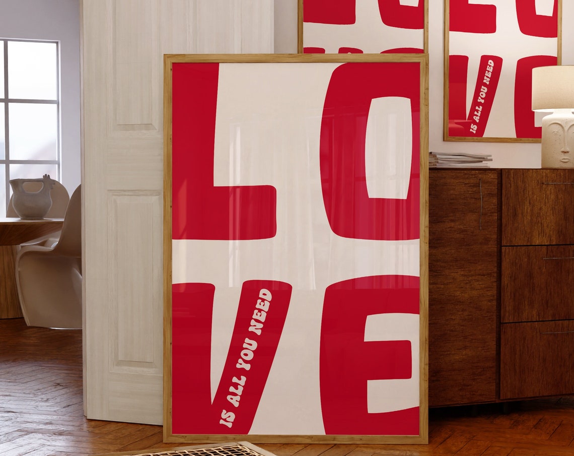 Love Is All You Need Bold Red Retro Typography Statement Poster