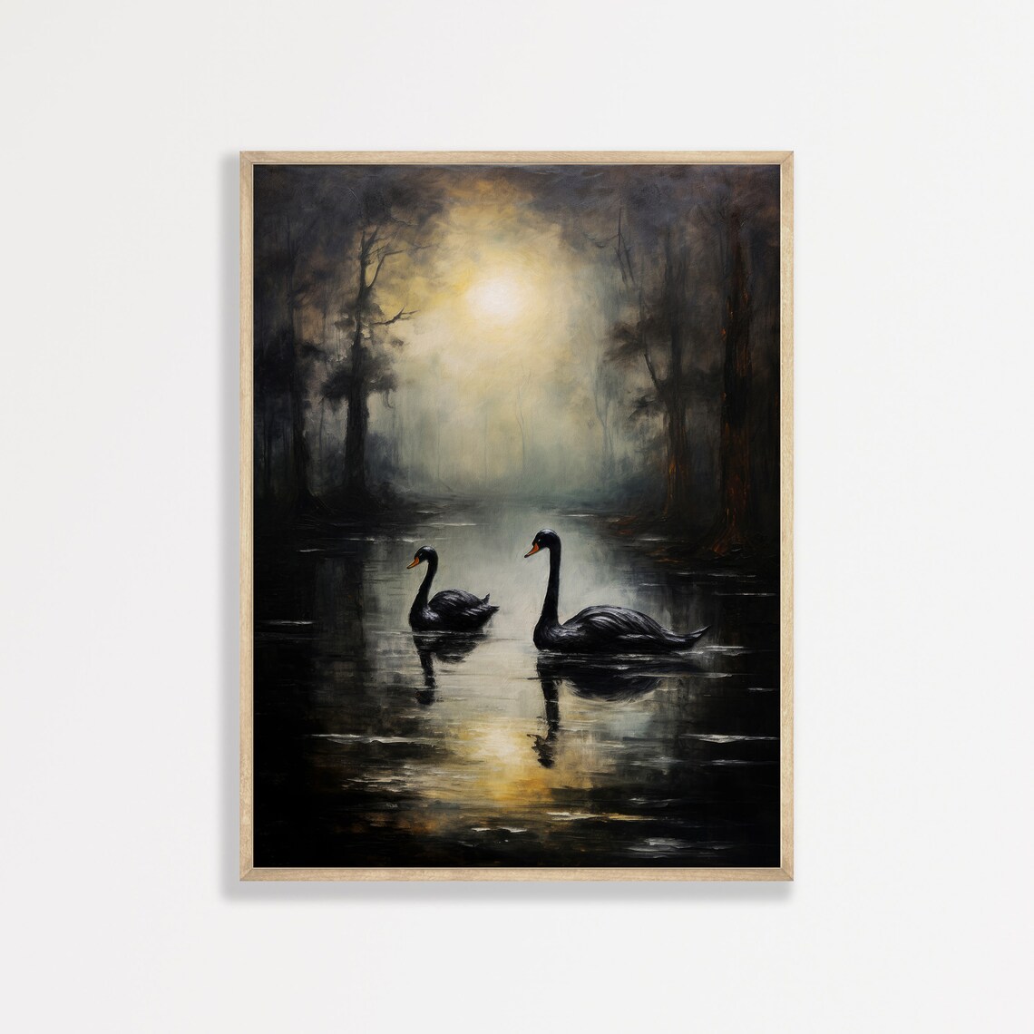 Black Swan Painting, Dark Vintage Gothic Art Print