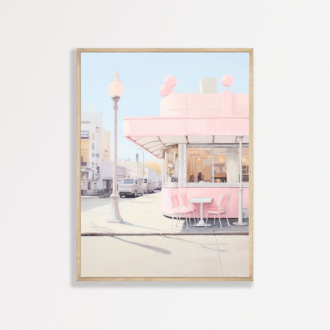 Retro Pink Diner Art Print, Pastel Bedroom Decor