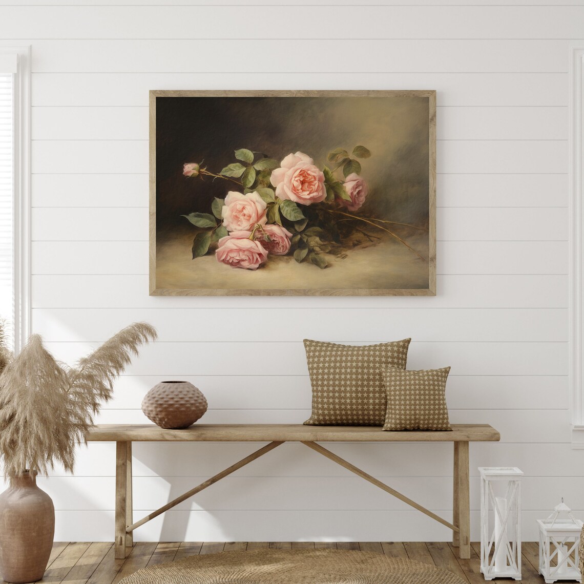 Rustic Rose Vintage Floral Painting Art Print - Image 3