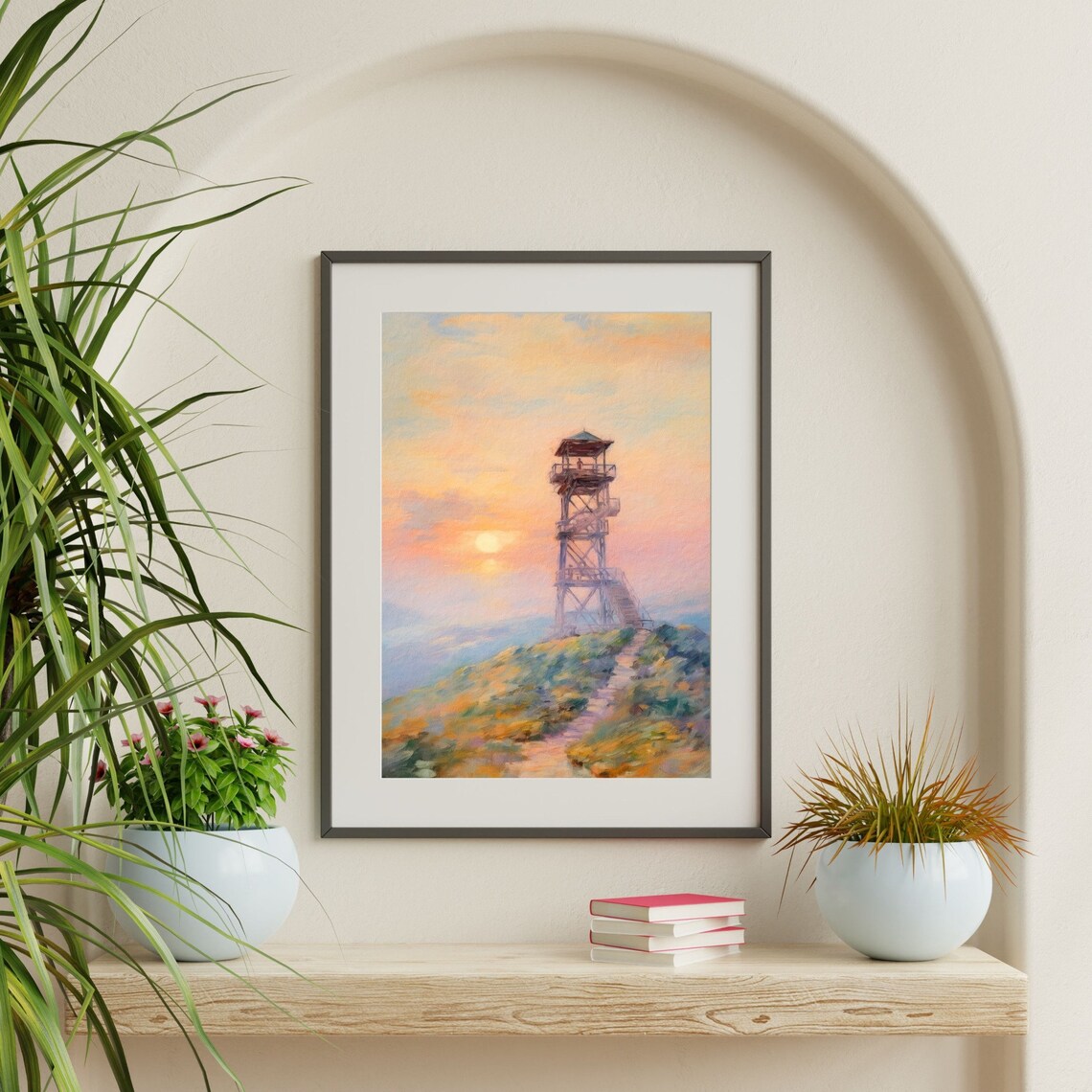 Fire Lookout Print, Muted Pastel Retro Landscape - Image 2