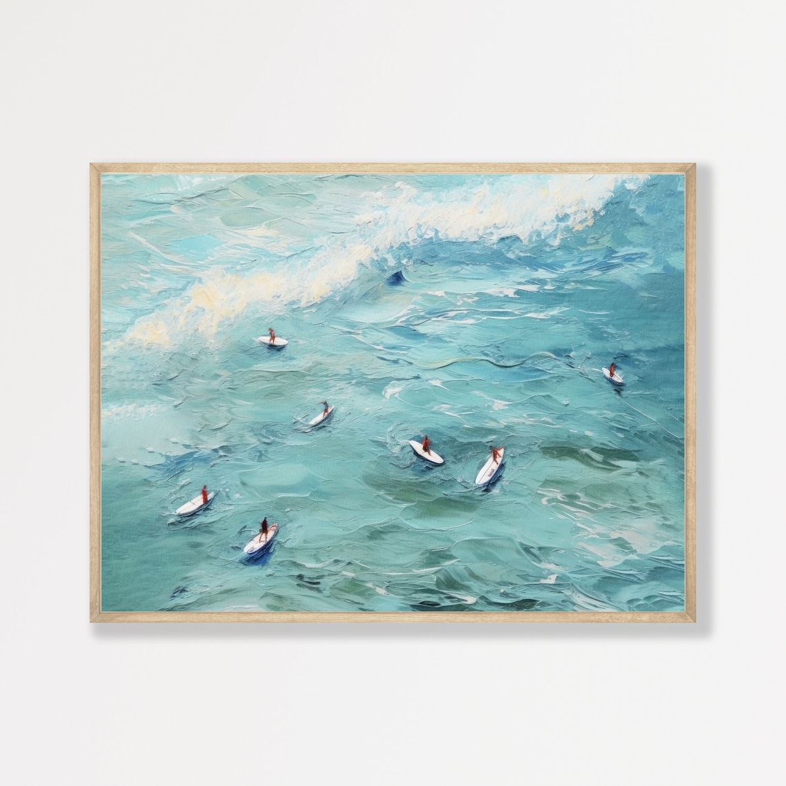 Retro Surfers, Muted Blue Pastel Coastal Art Print