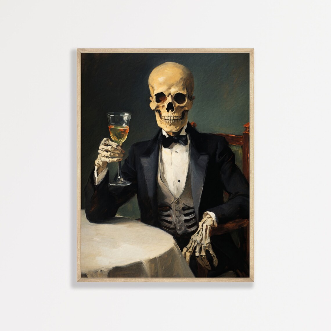 Skeleton Cocktail Vintage Art Print, Goth Bar Decor