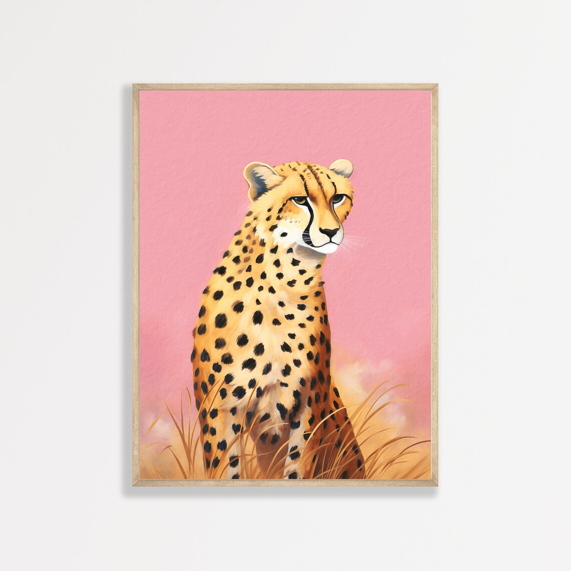 Cheetah Pink Background Retro Girly Wildlife Trendy Preppy Aesthetic Art Print